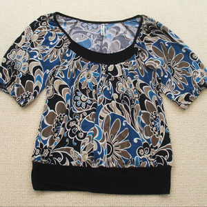 Retro Floral Elbow Sleeve Blouse Shirt Top